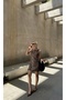 Women's Brown Crew Neck Leopard Print Dress - 4