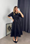 Black Short Sleeve Lined Belted Pocket Scallop Shirt Dress - 5
