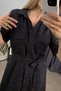 Black Short Sleeve Lined Belted Pocket Scallop Shirt Dress - 7