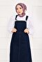 Hijab-Friendly Denim Salopet Dress with Front Pocket, Navy Blue - 2