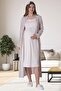 Mecit 6063 Pink Striped Long Dressing Gown Nightgown Pajamas Maternity Set - 2