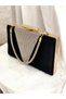 Black Color Satin Rosegold Color Crystal Stone Handle Women's Evening Dress Bag - 3