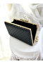 Black Luxury Patent Leather Stone Handle Quilted Patterned Women's Evening Dress Bag Wedding Engagement Graduation - 3