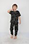 İsob Black Atary Patterned 100% Cotton Boy Short Sleeve Pajama Set 3-8 Years 41306-S