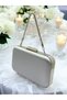 Silver Gray Lame Color Satin Stone Handle Women's Evening Dress Bag Wedding Engagement Graduation