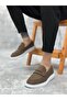 حذاء رجالي كورسيك كلاسيكي من الكتان البني بدون أربطة