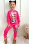 Pjk2İ Fancy Teddy Bear Patterned Fuchsia 2-Strand 100% Cotton Girls' Tracksuit Set 3-10 Years 7407-F