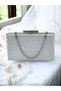 Silver Gray Lamé Non-Shedding Glittery Evening Dress Clutch 2026 Fashion Bag Stone Detailed Stylish Women's Night Wedding Engagement - 6