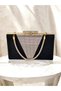 Black Color Satin Rosegold Color Crystal Stone Handle Women's Evening Dress Bag - 4