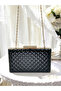Black Luxury Patent Leather Stone Handle Quilted Patterned Women's Evening Dress Bag Wedding Engagement Graduation - 4
