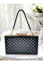 Black Luxury Patent Leather Stone Handle Quilted Patterned Women's Evening Dress Bag Wedding Engagement Graduation - 2