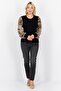 Women Crew Neck Long Sleeves Animal Print Blouse, Black Combo - 2