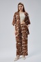 Mooncover Women's Casual Summer Kimono and Loose Pants with Pockets Two-Piece Set – Brown