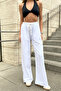 Women's White High Waist Two Thread Wide Leg Palazzo Sweatpants - 7