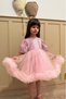 Pink Sequined Balloon Sleeve Girl's Baby Girl Evening Dress with Grainy Tulle Skirt - Terra - 7