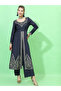 Women Navy Blue Embroidered Kurta with Palazzos - 2