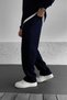 Men's Navy Blue Baggy 3 Thread Rastered Loose Cut Straight Leg Winter Sweatpants Rf0361 - 3