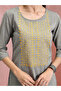 Grey & Yellow Embroidered Cotton Kurta for Women - 5