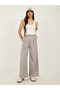Beige Striped Tailored Pants