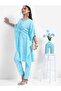 Women Blue Printed Kaftan Set with Trousers - 4