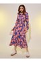Floral Print Long Sleeves Shirt Midi Dress with Tie Detail