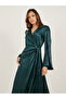 Satin Tassel Detail Long Sleeves Wrap Maxi Dress - 3