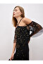 Embellished Halter Neck Cape Sleeve Mermaid Maxi Dress - 6