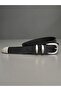طقم أحزمة من الجلد الطبيعي 100% بإبزيمين متناسقين بلمسة عتيقة وقصديرية، 2 قطع، باللون الأسود - 2