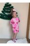 Girl's Summer Patterned and Printed T-Shirt and Shorts Set with Elastic Waist and Pockets (2-3-4-5-6-7-8 Years) - 3