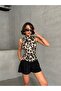 Women's Black Ecru Leopard 3-Pack Stand Collar Zero Sleeve Viscose Blouse - 5