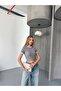 Gray Women's Crop Tshirt with Ottoman Piping - 7