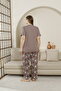 Cotton Short Sleeve Knitted Pajamas Set Large Size Brown - 4