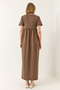 Women's Coffee Drawstring Long Knitted Dress 440 60283177 - 6