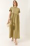 Women's Oil Green Gathered Long Knitted Dress 440 60283177