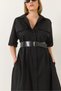 Women's Black Button Closure Pocket Detailed Belted Poplin Shirt Dress 60283191 - 5