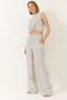 Women's Ecru-Navy Blue Striped Muslin Suit with Tied Crop Vest and High Waist Palazzo Trousers 7035 60283165