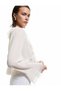 Asymmetrical Long Sleeve Ruffle Crop Blouse with Front Tie Detail - 3