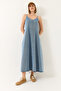 Women's Ice Blue Thin Strap Long Denim Dress 6058 60281039 - 3