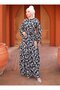 Viscose Dress with Frill Hem - Black - Sahra Butik - 4