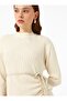 Knitwear Hijab Dress - Cream Color Refka Model with Shirring - 3