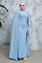 Baby Blue Hijab Evening Dress with Sleeves Cape 51681Bm - 2