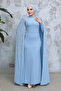 Baby Blue Hijab Evening Dress with Sleeves Cape 51681Bm