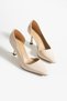 Cream Wrinkled Shiny Vegan Leather Square Toe 7 cm Heeled Women's Shoes |   Comfortable, Stylish, Special Occasion Style - 7