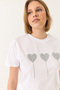 Women's White Stone Heart Detailed Short Sleeve Cotton T-Shirt 60602038 - 5
