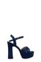 Navy Blue Satin Cross Strap Platform Heeled Women's Shoes