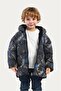 Boy's Cobalt Blue Anthracite Digital Pattern Fleece Water and Windproof Hooded Puffer Winter Coat