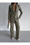 Women's Waist Fitted Slit Blazer Jacket Pants Set - 2