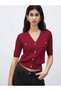 Cardigan with Buttons Burgundy Short Sleeve Seasonal Knitted Cardigan, Jacket, Ball - 5