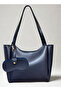 Women's Glasses Case, Zippered and Snap Closure, Navy Blue Shopper Hand and Shoulder Bag