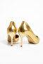 Gold Yellow Snakeskin Patterned Vegan Leather Thin Heeled Shoes 7 Cm, Pointed Toe, Stylish & Comfortable - 6